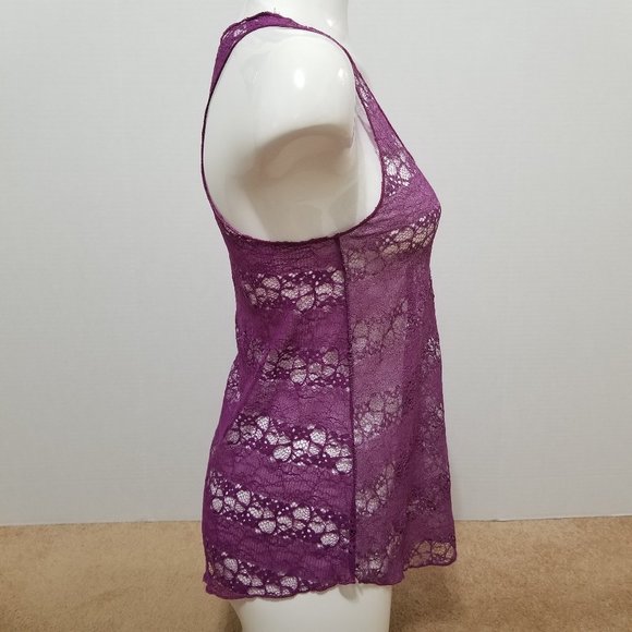 Mudd top Medium NWT unlined floral lace sleeveless tank metallic accent sheer - Picture 4 of 11